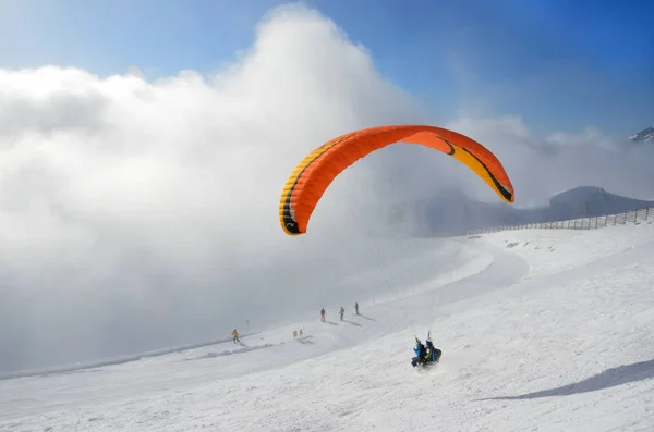 Роза Хутор Сочі Росія Січня 2018 Paragliding Від Rosa Піку — стокове фото