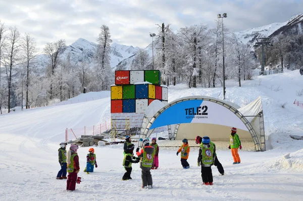 Posa Khutor Sochi Rússia Janeiro 2018 Lição Clube Esqui Infantil — Fotografia de Stock