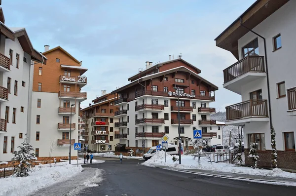 Rosa Khutor Sochi Ryssland Januari 2018 Sulimovka Street Byn Posa — Stockfoto