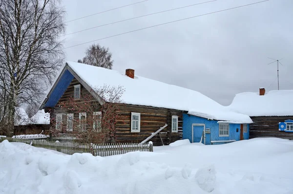 Arkhangelsk Region Kargopol Distrikt Landsby Gar Vinteren Overskyet Vejr - Stock-foto