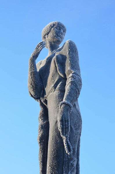 St. Petersburg, Russia, Fabruary, 22, 2018.The monument to Anna Akhmatova in St. Petersburg on Robespierre embankment in winter