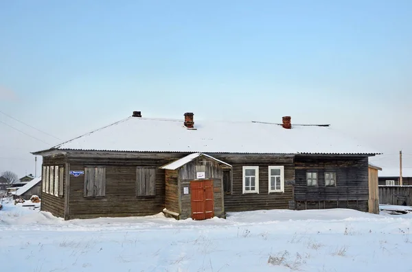 Vorzogory Village Arkhangelsk Region Russia February 2018 Rural Library Leaflet — Stock Photo, Image