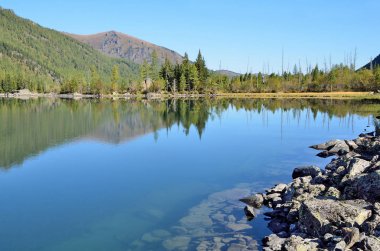 Rusya, Altay bölgesi, orta Multinskoye göl güneşli havalarda