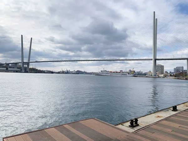 Russland Wladiwostok Goldene Brücke Schrägseilbrücke Über Die Goldene Horn Bucht — Stockfoto