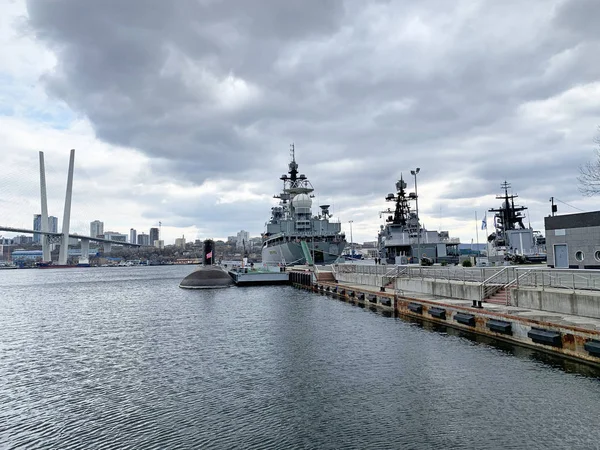 Vladivostok Ρωσία Οκτωβρίου 2019 Πολεμικά Πλοία Και Υποβρύχιο Komsomolsk Amur — Φωτογραφία Αρχείου