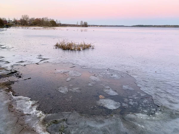 Rusland Novgorod Regio Valdai Meer Bij Schemering Winter — Stockfoto