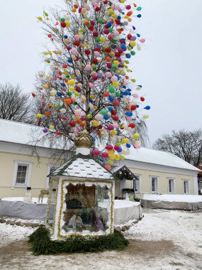 Ostashkov, Tver bölgesi, Rusya, Ocak, 06, 2020. Seliger Gölü 'ndeki Meryem Ana' nın Doğuşu manastırı Zhitenev (Bogoroditsky Zhitenny) madalyası. Ostashkov şehri, Tver bölgesi. İsa 'nın