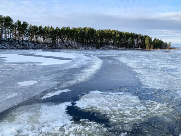 Formation Glace Sur Lac Seliger Janvier 2020 Russie Région Tver — Photo