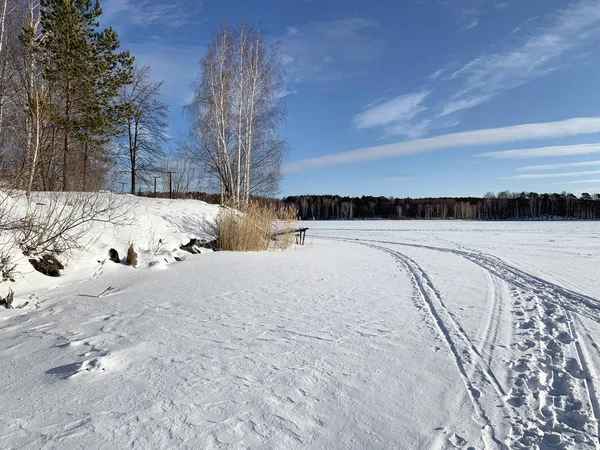 Russia Chelyabinsk Region Nature Monument Lake Uvildy January Frosty Weather — Stock Photo, Image