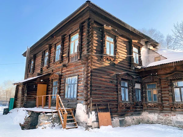 Kyshtym Russia January 2020 Monument Wooden Architecture House Druzhinin 1850 — Stock Photo, Image