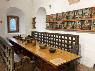 Ferapontovo, Vologda bölgesi, Rusya, 23 Şubat, 2020. Ferapontov Manastırı 'ndaki antik yemekhane. Rusya, Vologda bölgesi