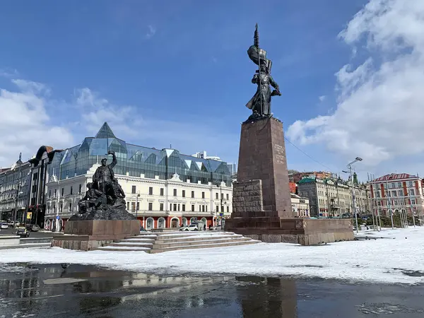 Wladiwostok Russland März 2020 Schneeschmelze Auf Dem Platz Der Revolution — Stockfoto