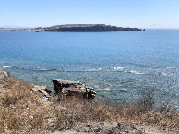 Vladivostok Vista Península Basargin Desde Bahía Patrokl Bahía Ussuri Del — Foto de Stock