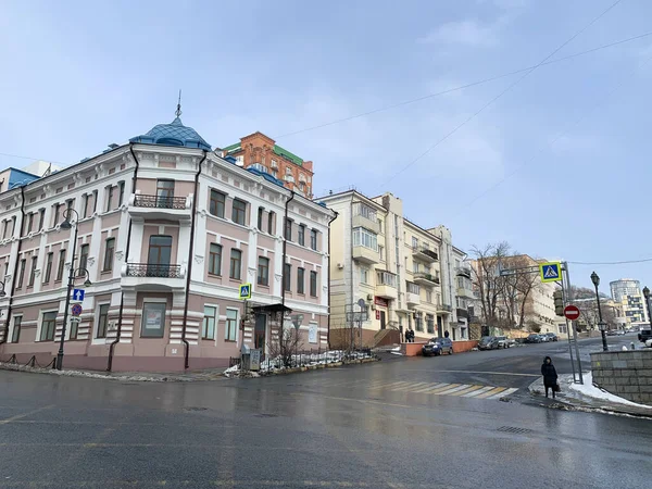 Vladivostok Rusya Şubat 2020 Ocean Avenue Fontannaya Caddelerinin Kesiştiği Yer — Stok fotoğraf