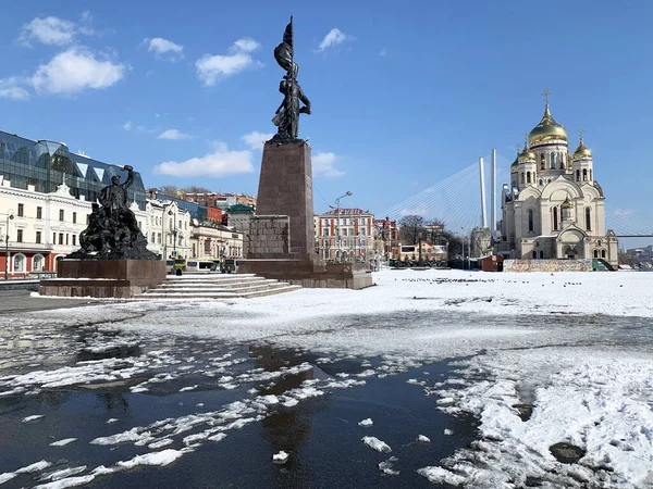 Vladivostok Rusia Marzo 2020 Falta Turistas Plaza Los Combatientes Revolución Fotos de stock