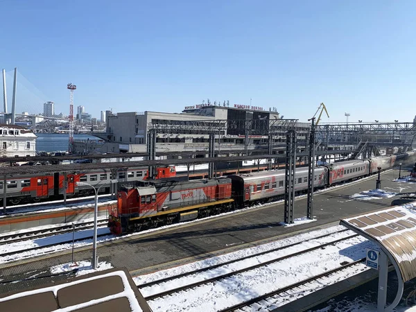 Vladivostok Rusia Marzo 2020 Trenes Las Vías Del Tren Estación — Foto de Stock