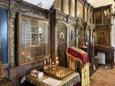 Ferapontovo, Vologda bölgesi, Rusya, 23 Şubat, 2020. Ferapontov Manastırı 'ndaki Epiphany Kilisesi' nin içi. Rusya, Vologda bölgesi, Ferapontovo