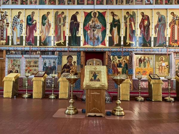 Vologda Rusia Febrero 2020 Iconostasis Del Templo Superior Catedral Spassky —  Fotos de Stock