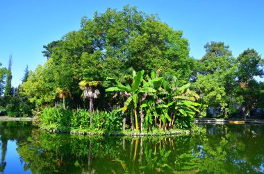 Abhazya. Yeni Athos 'taki gölette küçük bir ada