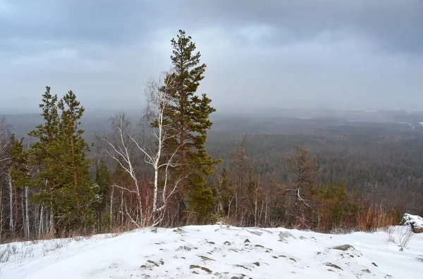Utsikten Från Berget Sugomak Molnig Dag Vintern Södra Ural Ryssland — Stockfoto