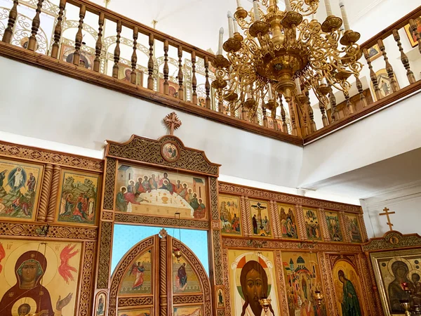 Goritsy Região Vologda Rússia Fevereiro 2020 Iconostase Igreja Intercessão Santíssima — Fotografia de Stock