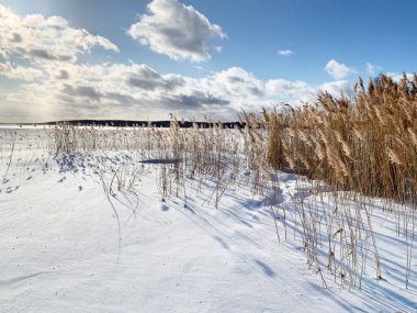 Rusya, Chelyabinsk bölgesi. Ocak ayında Uvildy Gölü bulutlu