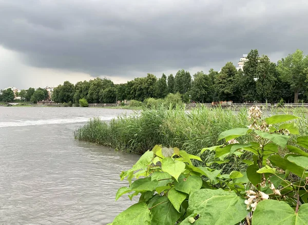 Vladikavkaz. Terek river in cloudy summer day. Republic of North Ossetia-Alania — Stock Image Vladikavkaz Terek River Cloudy Summer Day Republic North Ossetia Alania Royalty Free Stock Photos