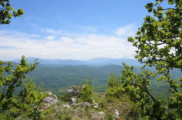 Adigea Baharda Dağ Manzarası Kafkasya Nın Arka Planında — Stok fotoğraf