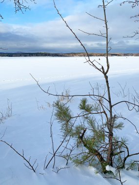 Rusya, Chelyabinsk bölgesi. Ocak ayında Uvildy Gölü bulutlu
