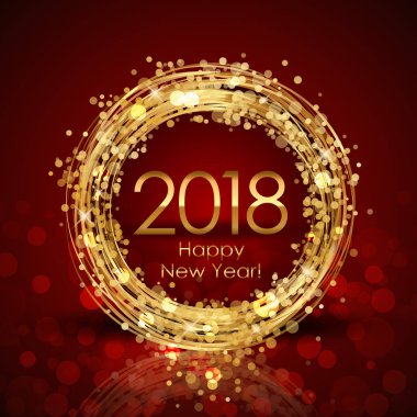 Vektör 2018 mutlu yeni yıl kırmızı ve altın arka plan