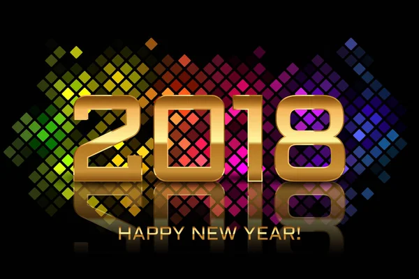 Vector - Happy New Year 2018 - colorful disco lights frame. — Stock Vector