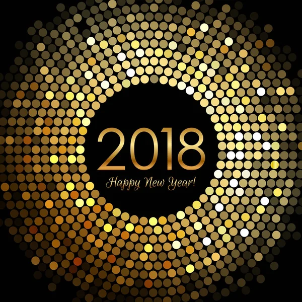 Vector - Happy New Year 2018 - gouden disco lichten frame — Stockvector