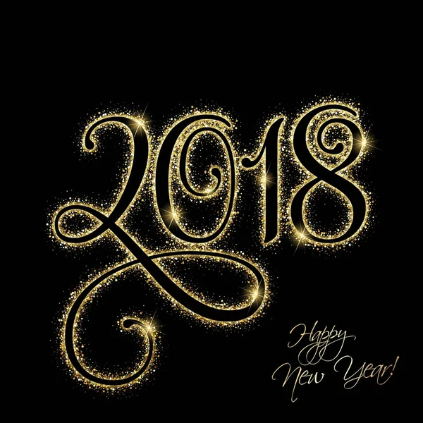 Happy New Year 2018. Vector Nieuwjaar achtergrond met gouden glitte — Stockvector