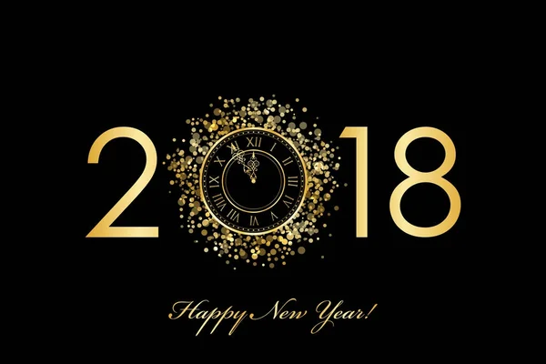 Vector 2018 Happy New Year background with gold clock on black Royalty Free Stock Illustrations