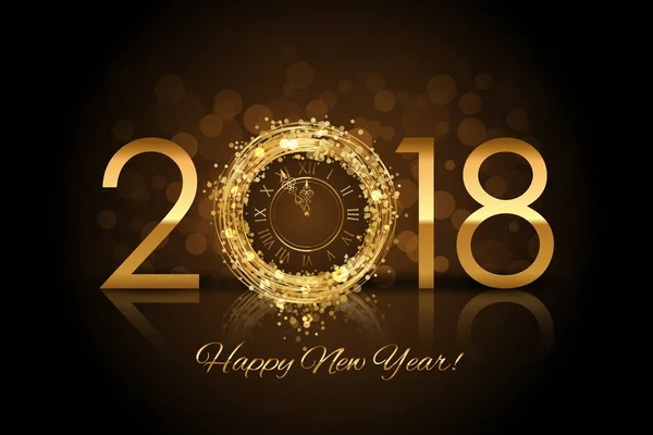 Vector Happy New Year 2018 - Nieuwjaar achtergrond met gouden klok — Stockvector