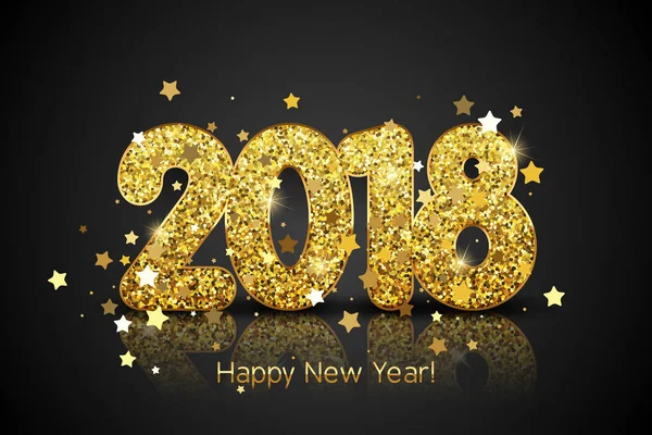 Happy New Year 2018. Vector Nieuwjaar achtergrond met gouden sterren — Stockvector
