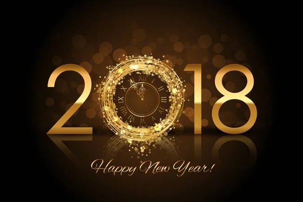 Vector Feliz Año Nuevo 2018 - Fondo de Año Nuevo con reloj de oro Vector de stock