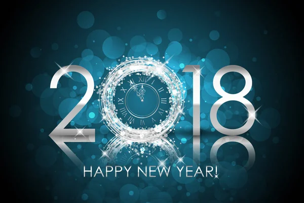 Vector 2018 Happy New Year background with silver clock. New Yea Royalty Free Stock Vectors