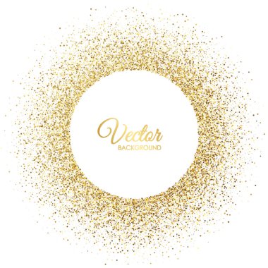 Vektör altın beyaz arka plan üzerinde parıldıyor. Altın glitter daire. F