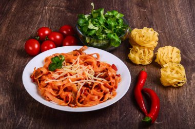 Biber et Yapıştır. Tagliatelle sığır eti ve domates ile