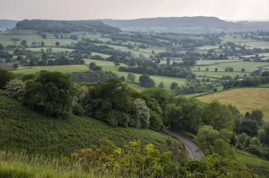 Uley - Dursley, Gloucestershire yakınlarındaki Cotswold Outliers, Uley Bury 'den Downham Hill' in görüntüsü 