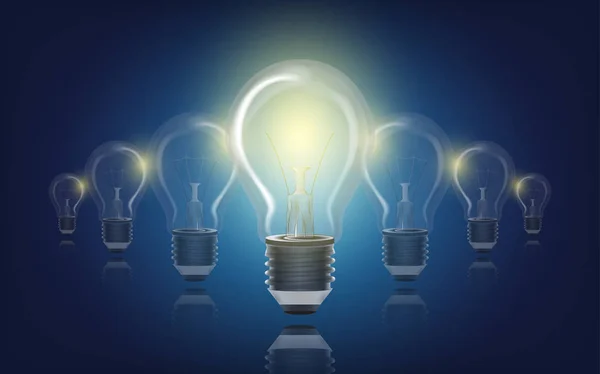Light bulbs Idea concept Leadership glowing bulb — Stock Vector