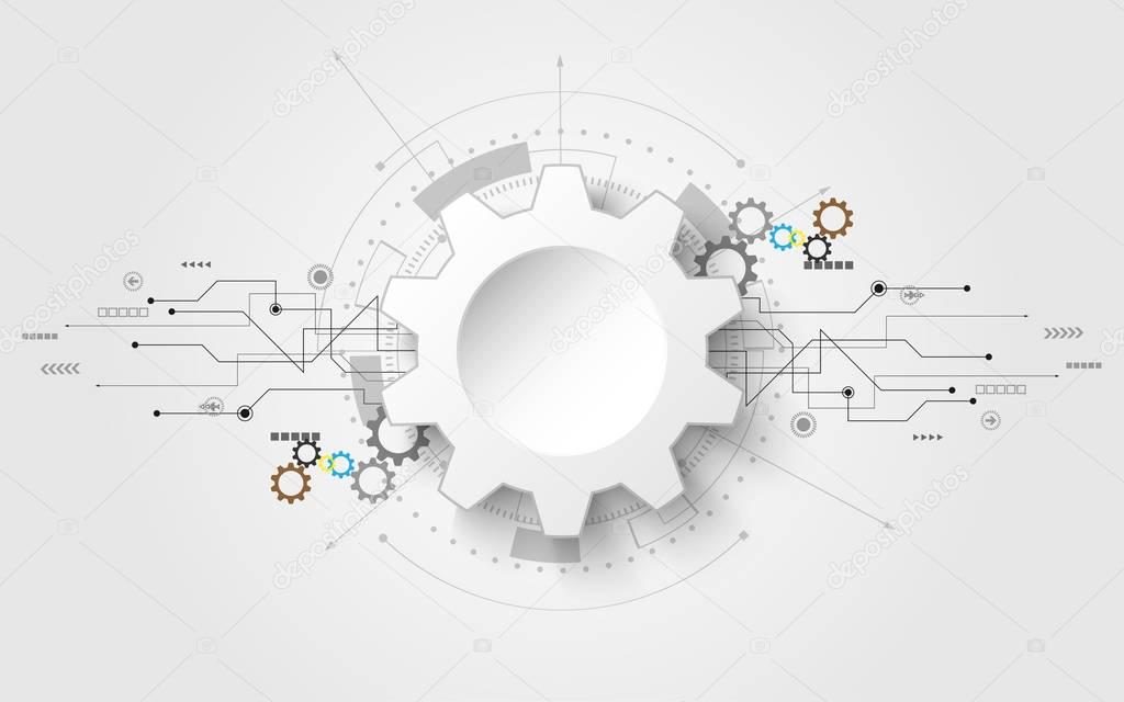 3d white paper gear wheel Grey white Abstract technology background with various technology elements