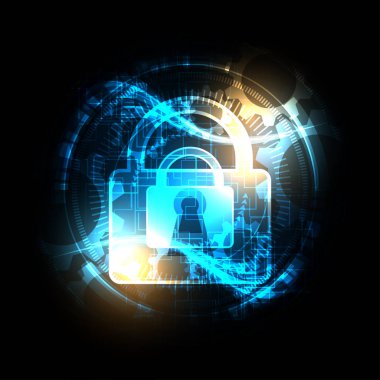 Karanlık bir arka plan üzerine asma kilit ve kilit ile siber güvenlik kavramı