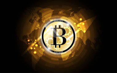 Bitcoin altın para fütüristik ağ iş konsepti