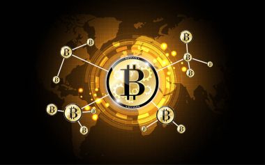 Bitcoin altın para fütüristik ağ iş konsepti