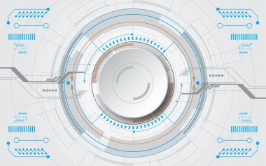  Çeşitli element iletişimine sahip gri daire beyaz çerçeve soyut teknoloji