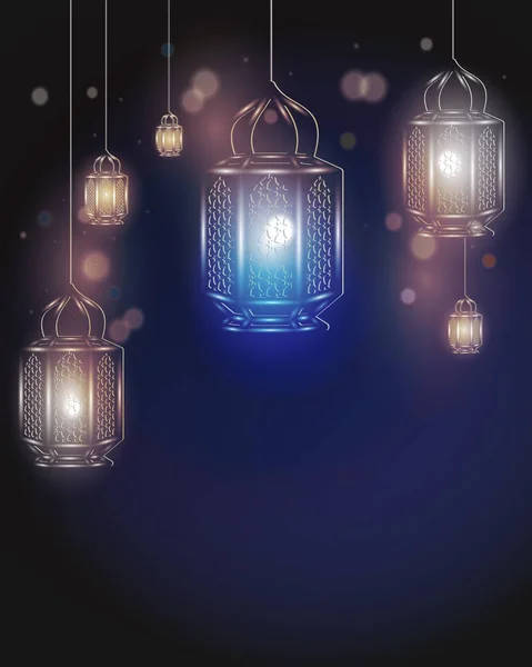 Eid Mubarak tebrik kartı şablonu Ramazan için Arapça lambaları