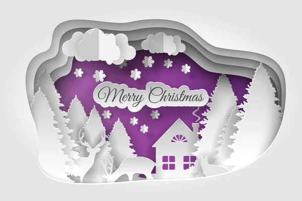 Neşeli Noel vektör tasarımı. Mutlu yeni yıl ve mutlu Noeller, sanat ve el sanatları tarzı kağıt.