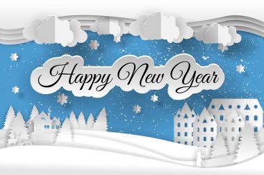 Yaratıcı mutlu yeni yıl 2019 tasarım. Mutlu yeni yıl ve mutlu Noeller, sanat ve el sanatları tarzı kağıt.